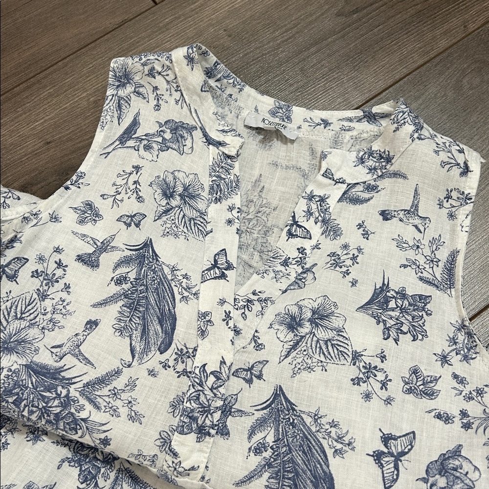 Elegant Floral Midi Dress - White and Blue